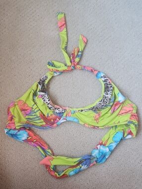 Raisins Lime Floral Tropical Bikini Top with Blue and Pink Accents